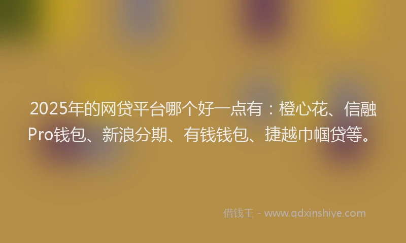 2025年的网贷平台哪个好一点有：橙心花、信融Pro钱包、新浪分期、有钱钱包、捷越巾帼贷等。