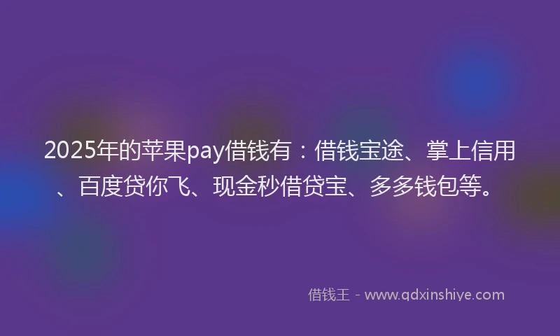 2025年的苹果pay借钱有：借钱宝途、掌上信用、百度贷你飞、现金秒借贷宝、多多钱包等。