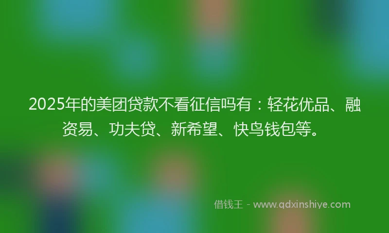 2025年的美团贷款不看征信吗有：轻花优品、融资易、功夫贷、新希望、快鸟钱包等。