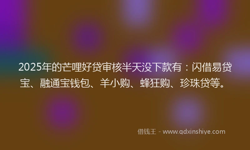 2025年的芒哩好贷审核半天没下款有：闪借易贷宝、融通宝钱包、羊小购、蜂狂购、珍珠贷等。