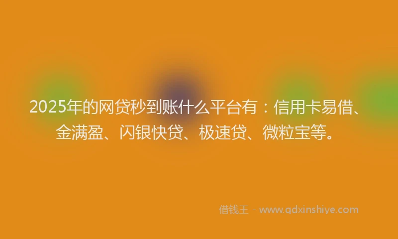 2025年的网贷秒到账什么平台有：信用卡易借、金满盈、闪银快贷、极速贷、微粒宝等。