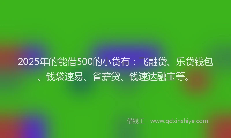 2025年的能借500的小贷有：飞融贷、乐贷钱包、钱袋速易、省薪贷、钱速达融宝等。