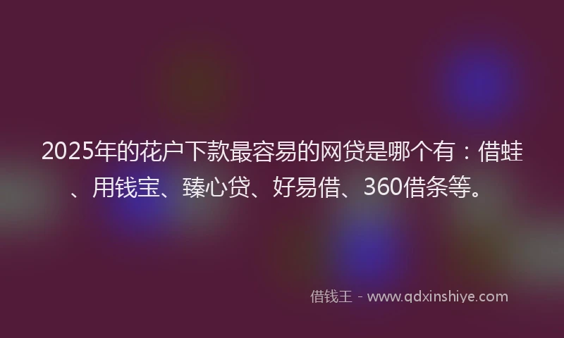 2025年的花户下款最容易的网贷是哪个有：借蛙、用钱宝、臻心贷、好易借、360借条等。