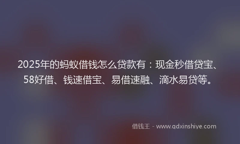 2025年的蚂蚁借钱怎么贷款有：现金秒借贷宝、58好借、钱速借宝、易借速融、滴水易贷等。