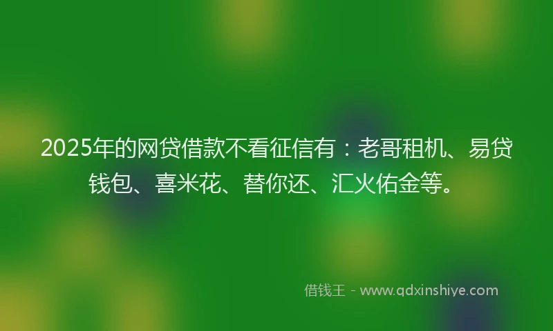 2025年的网贷借款不看征信有：老哥租机、易贷钱包、喜米花、替你还、汇火佑金等。