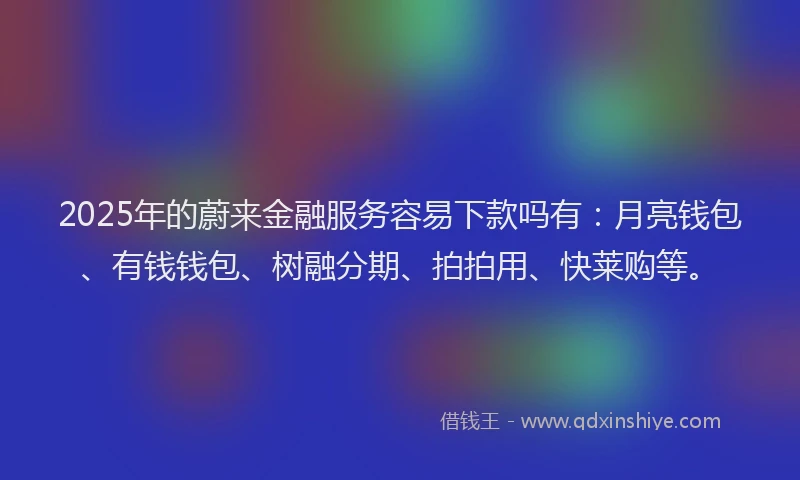 2025年的蔚来金融服务容易下款吗有：月亮钱包、有钱钱包、树融分期、拍拍用、快莱购等。