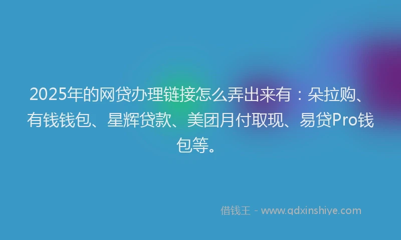 2025年的网贷办理链接怎么弄出来有：朵拉购、有钱钱包、星辉贷款、美团月付取现、易贷Pro钱包等。