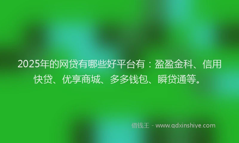 2025年的网贷有哪些好平台有：盈盈金科、信用快贷、优享商城、多多钱包、瞬贷通等。