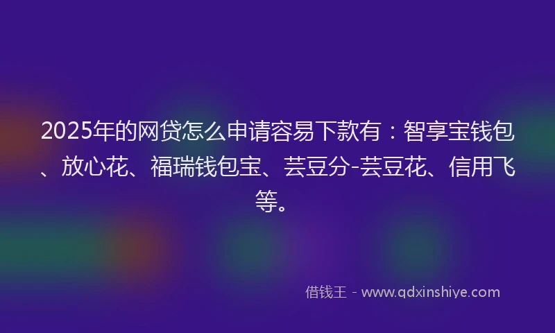 2025年的网贷怎么申请容易下款有：智享宝钱包、放心花、福瑞钱包宝、芸豆分-芸豆花、信用飞等。