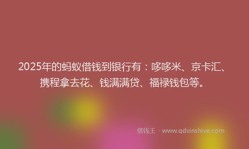 2025年的蚂蚁借钱到银行有：哆哆米、京卡汇、携程拿去花、钱满满贷、福禄钱包等。