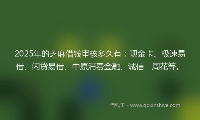 2025年的芝麻借钱审核多久有：现金卡、极速易借、闪贷易借、中原消费金融、诚信一周花等。