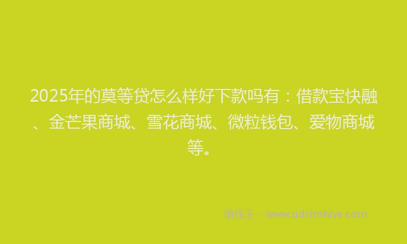 2025年的莫等贷怎么样好下款吗有：借款宝快融、金芒果商城、雪花商城、微粒钱包、爱物商城等。