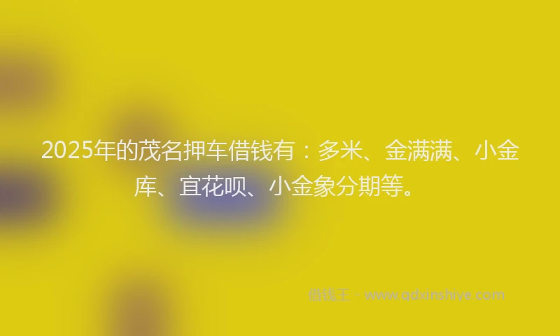 2025年的茂名押车借钱有：多米、金满满、小金库、宜花呗、小金象分期等。
