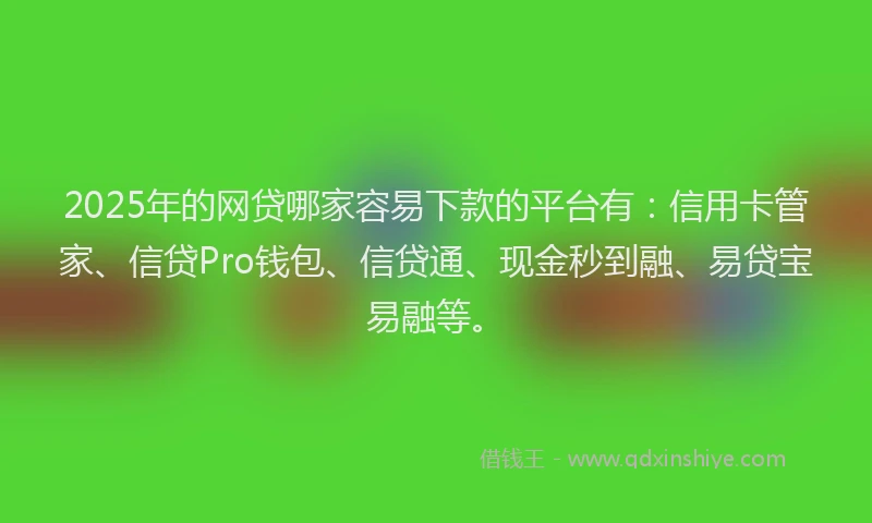 2025年的网贷哪家容易下款的平台有：信用卡管家、信贷Pro钱包、信贷通、现金秒到融、易贷宝易融等。