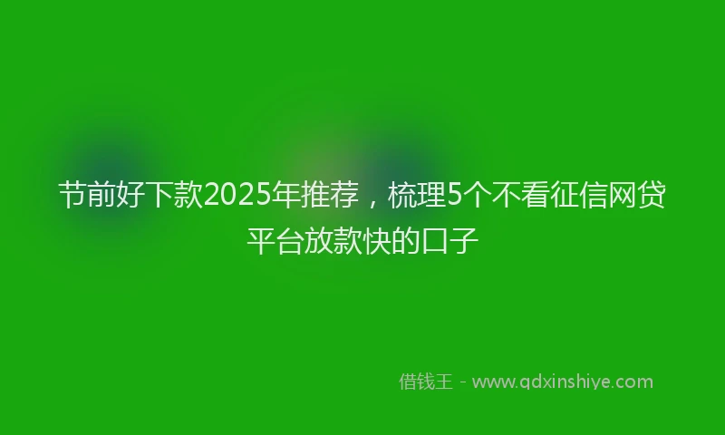节前好下款2025年推荐，梳理5个不看征信网贷平台放款快的口子