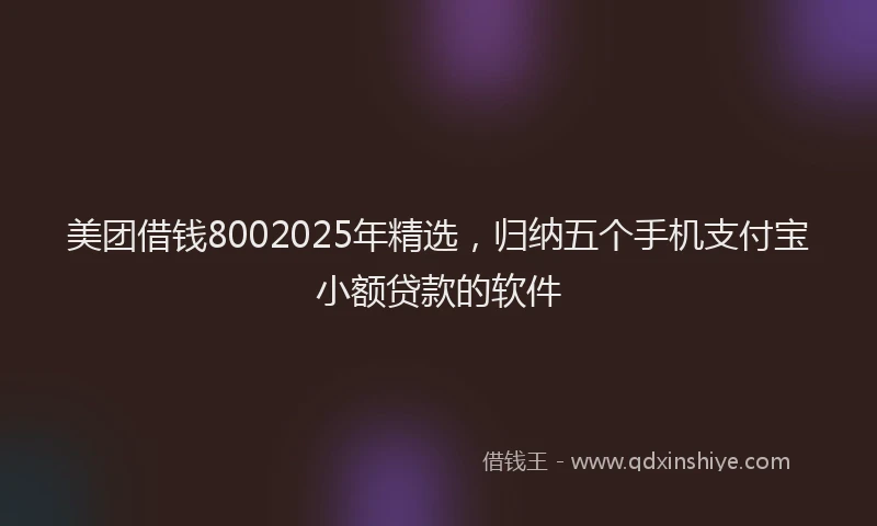 美团借钱8002025年精选，归纳五个手机支付宝小额贷款的软件