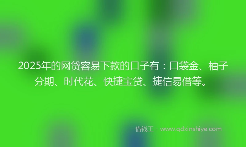 2025年的网贷容易下款的口子有：口袋金、柚子分期、时代花、快捷宝贷、捷信易借等。