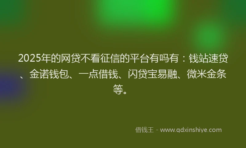 2025年的网贷不看征信的平台有吗有：钱站速贷、金诺钱包、一点借钱、闪贷宝易融、微米金条等。