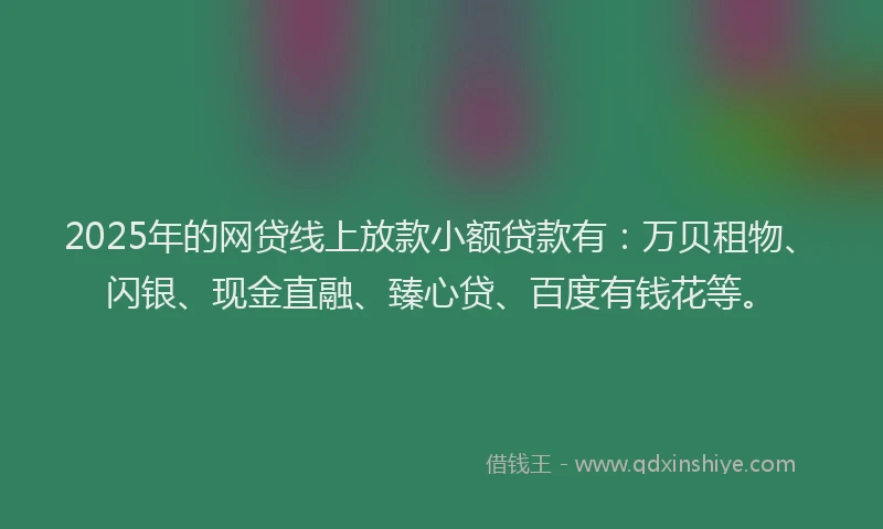 2025年的网贷线上放款小额贷款有：万贝租物、闪银、现金直融、臻心贷、百度有钱花等。