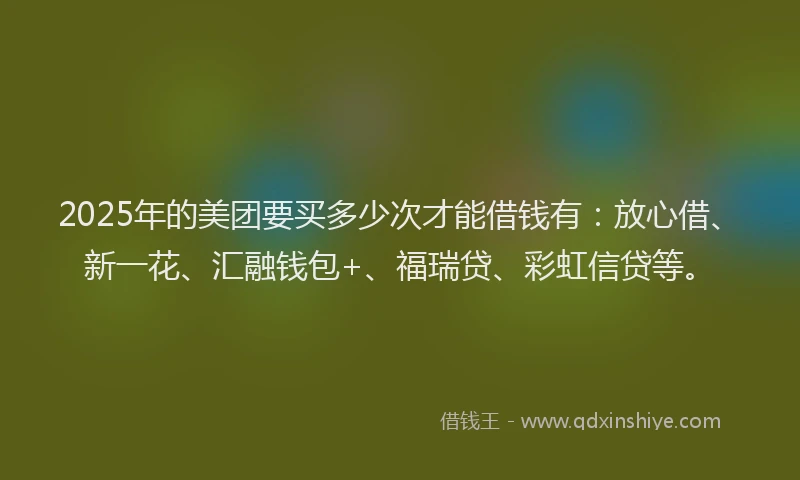 2025年的美团要买多少次才能借钱有：放心借、新一花、汇融钱包+、福瑞贷、彩虹信贷等。