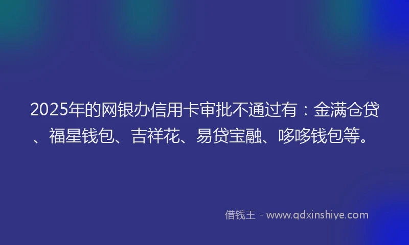2025年的网银办信用卡审批不通过有：金满仓贷、福星钱包、吉祥花、易贷宝融、哆哆钱包等。