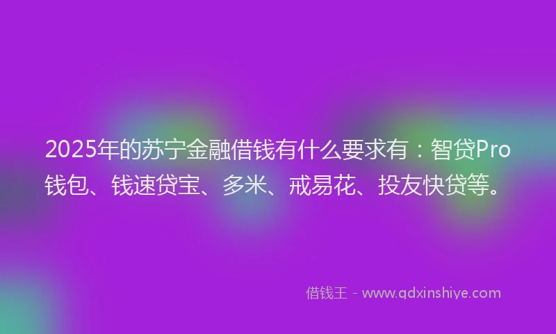 2025年的苏宁金融借钱有什么要求有：智贷Pro钱包、钱速贷宝、多米、戒易花、投友快贷等。