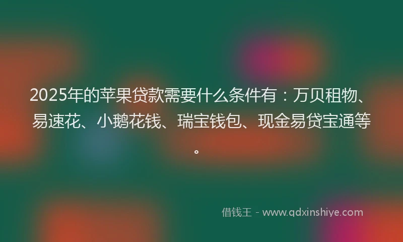 2025年的苹果贷款需要什么条件有：万贝租物、易速花、小鹅花钱、瑞宝钱包、现金易贷宝通等。