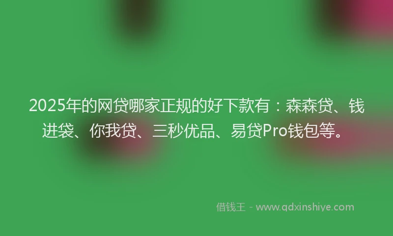 2025年的网贷哪家正规的好下款有：森森贷、钱进袋、你我贷、三秒优品、易贷Pro钱包等。