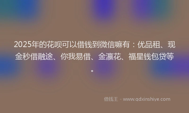 2025年的花呗可以借钱到微信嘛有：优品租、现金秒借融途、你我易借、金瀛花、福星钱包贷等。