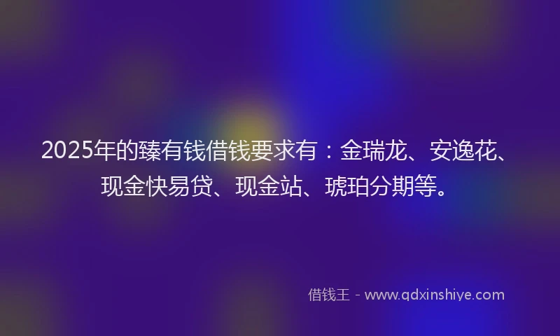 2025年的臻有钱借钱要求有：金瑞龙、安逸花、现金快易贷、现金站、琥珀分期等。