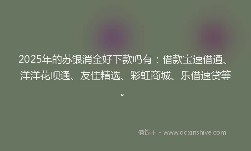 2025年的苏银消金好下款吗有：借款宝速借通、洋洋花呗通、友佳精选、彩虹商城、乐借速贷等。