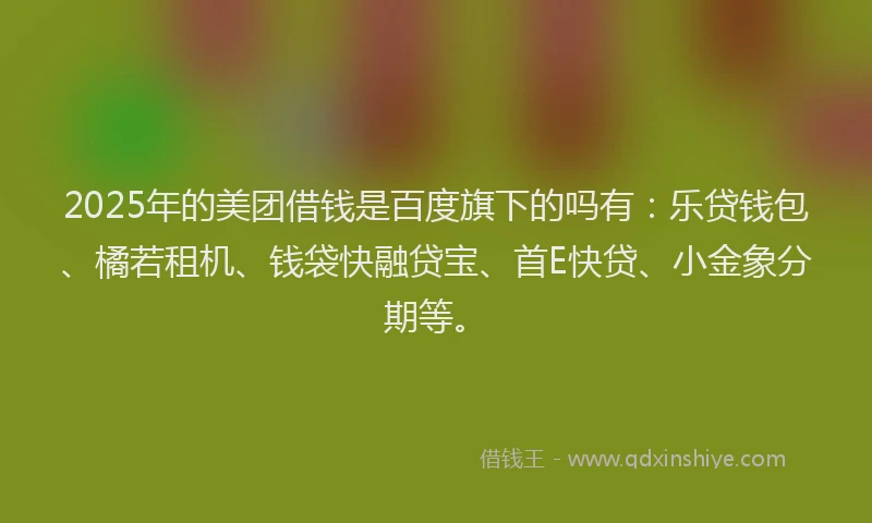 2025年的美团借钱是百度旗下的吗有：乐贷钱包、橘若租机、钱袋快融贷宝、首E快贷、小金象分期等。