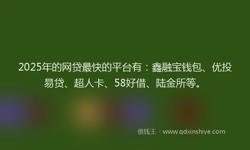 2025年的网贷最快的平台有：鑫融宝钱包、优投易贷、超人卡、58好借、陆金所等。