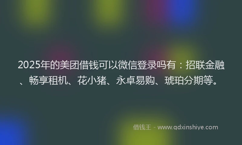 2025年的美团借钱可以微信登录吗有：招联金融、畅享租机、花小猪、永卓易购、琥珀分期等。