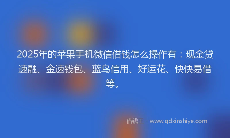 2025年的苹果手机微信借钱怎么操作有：现金贷速融、金速钱包、蓝鸟信用、好运花、快快易借等。