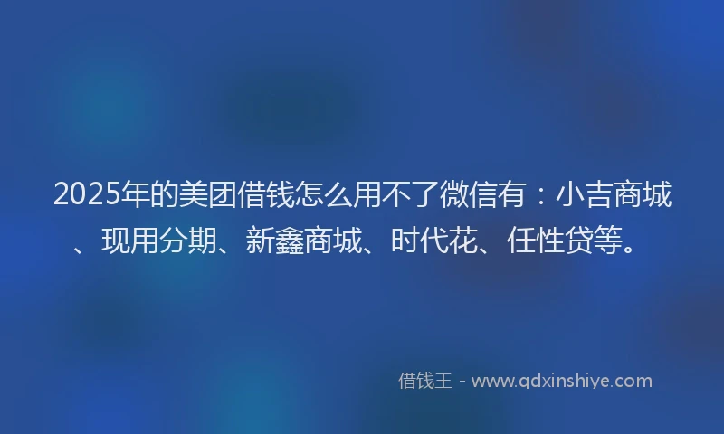 2025年的美团借钱怎么用不了微信有：小吉商城、现用分期、新鑫商城、时代花、任性贷等。