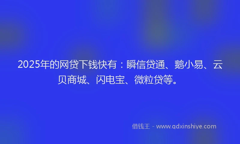 2025年的网贷下钱快有：瞬信贷通、鹅小易、云贝商城、闪电宝、微粒贷等。