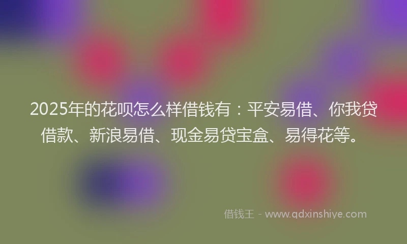 2025年的花呗怎么样借钱有：平安易借、你我贷借款、新浪易借、现金易贷宝盒、易得花等。