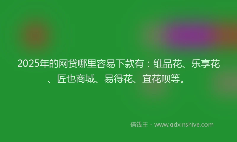 2025年的网贷哪里容易下款有：维品花、乐享花、匠也商城、易得花、宜花呗等。
