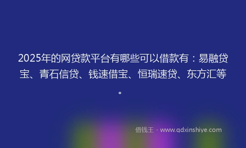 2025年的网贷款平台有哪些可以借款有：易融贷宝、青石信贷、钱速借宝、恒瑞速贷、东方汇等。