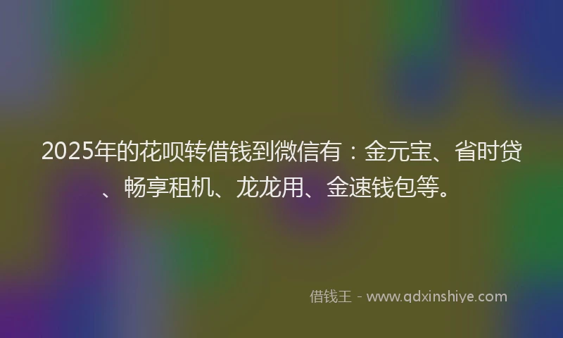 2025年的花呗转借钱到微信有：金元宝、省时贷、畅享租机、龙龙用、金速钱包等。