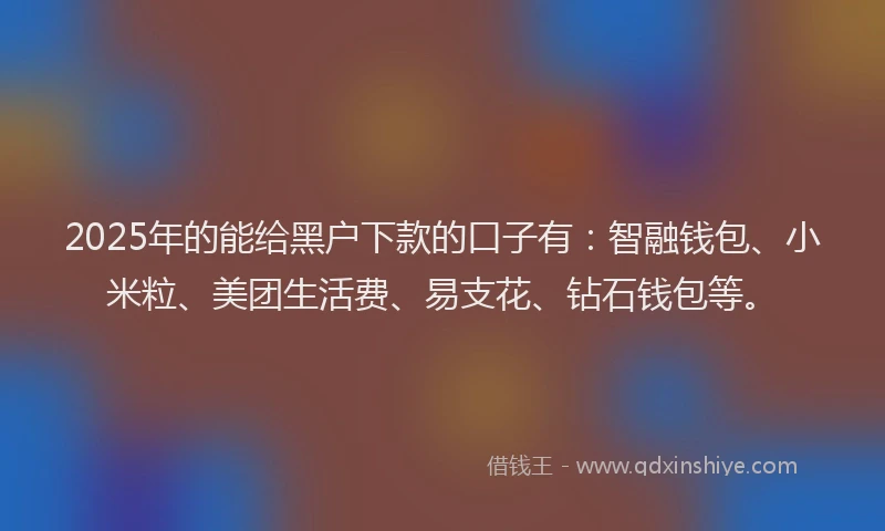 2025年的能给黑户下款的口子有：智融钱包、小米粒、美团生活费、易支花、钻石钱包等。