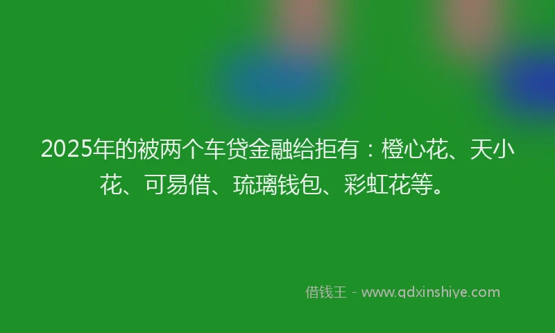 2025年的被两个车贷金融给拒有：橙心花、天小花、可易借、琉璃钱包、彩虹花等。