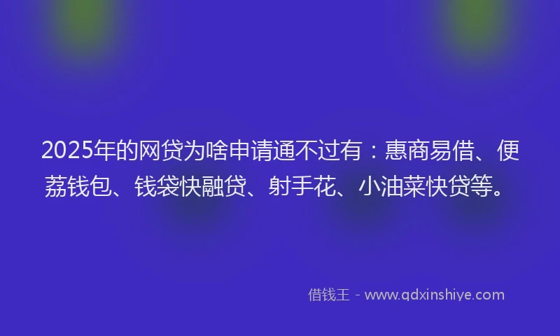 2025年的网贷为啥申请通不过有：惠商易借、便荔钱包、钱袋快融贷、射手花、小油菜快贷等。