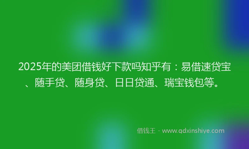 2025年的美团借钱好下款吗知乎有：易借速贷宝、随手贷、随身贷、日日贷通、瑞宝钱包等。