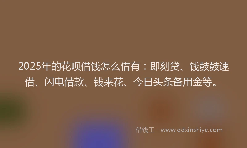 2025年的花呗借钱怎么借有：即刻贷、钱鼓鼓速借、闪电借款、钱来花、今日头条备用金等。