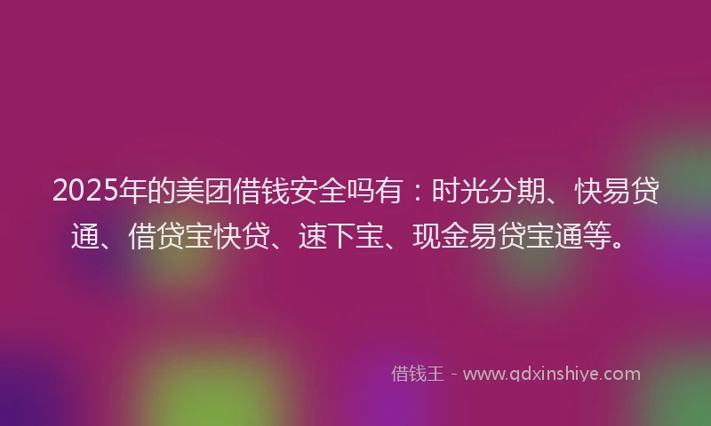 2025年的美团借钱安全吗有：时光分期、快易贷通、借贷宝快贷、速下宝、现金易贷宝通等。