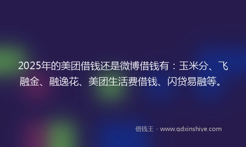 2025年的美团借钱还是微博借钱有：玉米分、飞融金、融逸花、美团生活费借钱、闪贷易融等。