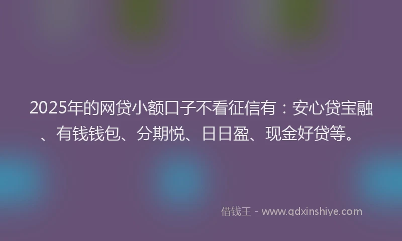 2025年的网贷小额口子不看征信有：安心贷宝融、有钱钱包、分期悦、日日盈、现金好贷等。