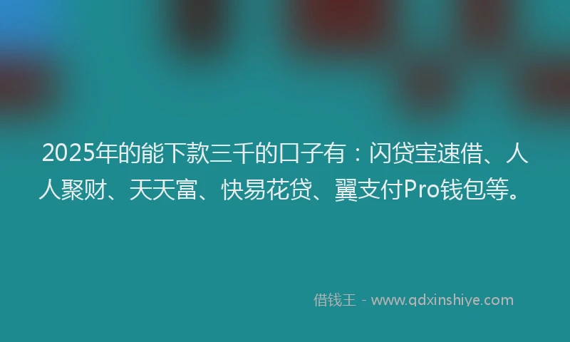 2025年的能下款三千的口子有：闪贷宝速借、人人聚财、天天富、快易花贷、翼支付Pro钱包等。